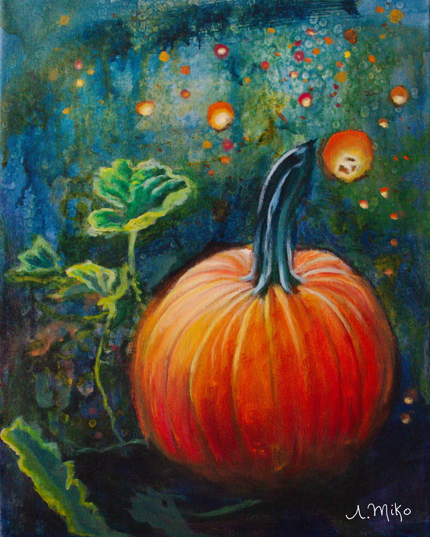 Pumpkin Halloween Poster Print Wall Art Autumn Fall Gift Original Painting Mixed Media Oil