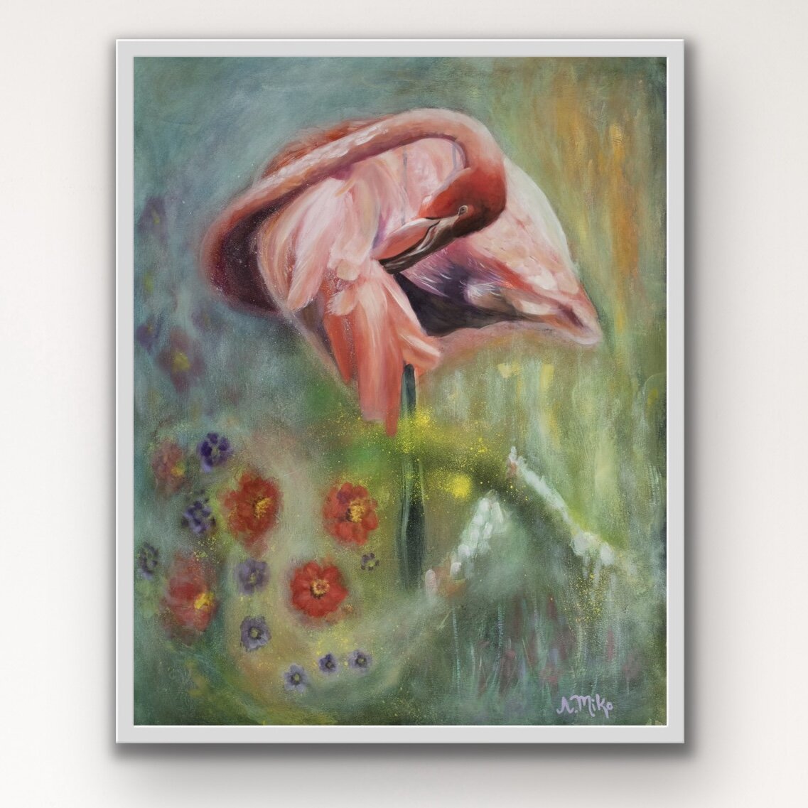 Flamingo Tropical Painting Oil & Mixed Media