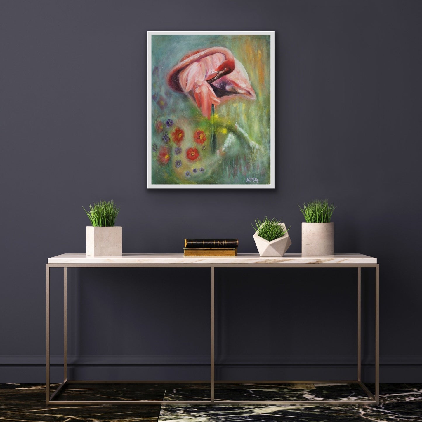 Flamingo Tropical Painting Oil & Mixed Media