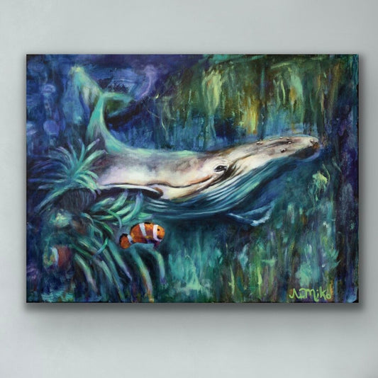 Whale Ocean Painting Oil & Mixed Media