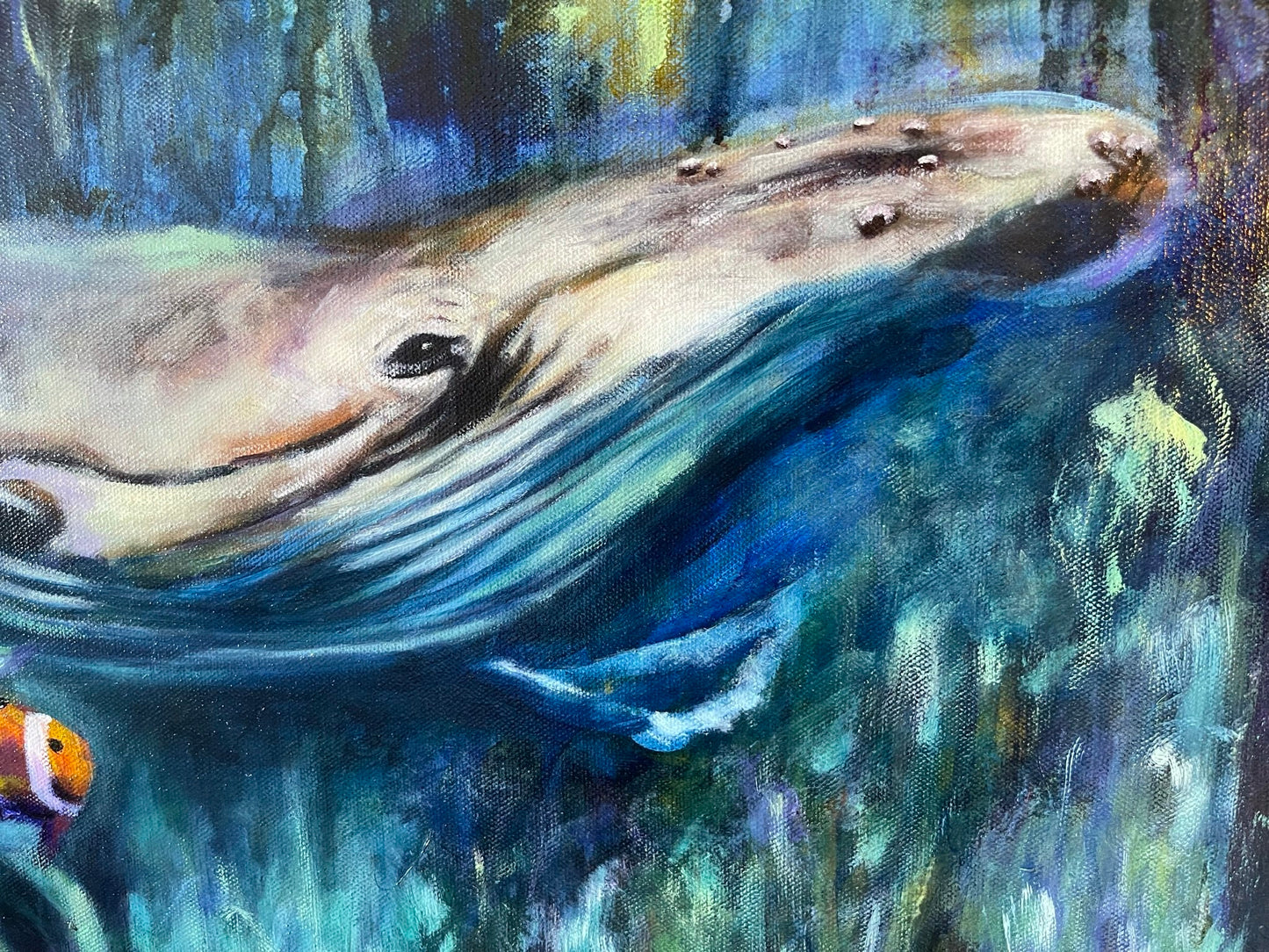 Whale Ocean Painting Oil & Mixed Media