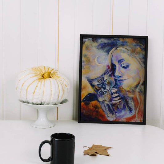 Witch Cat Halloween Art Print Poster Wall Art Autumn Fall Witchy Magic Moon